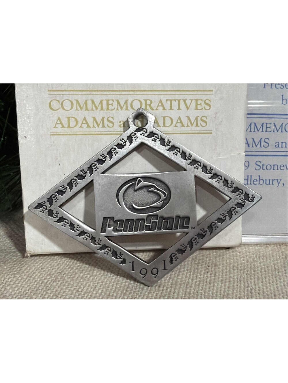 VTG Penn State Nittany Lions 1991 Christmas Ornament Adams & Adams Pewter
